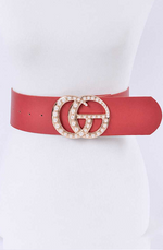 Load image into Gallery viewer, Pearl Studs CG Logo Belt - Red Dazzled By B