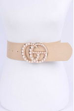 Load image into Gallery viewer, Pearl Studs CG Logo Belt - Nude Dazzled By B