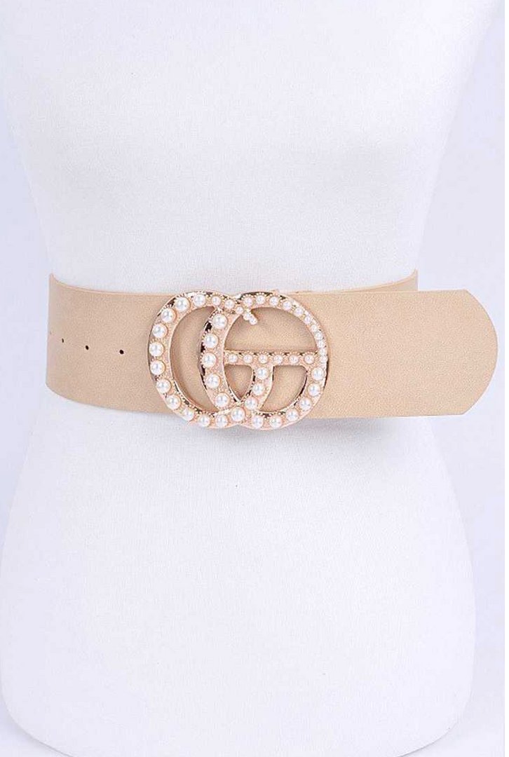 Pearl Studs CG Logo Belt - Nude Dazzled By B