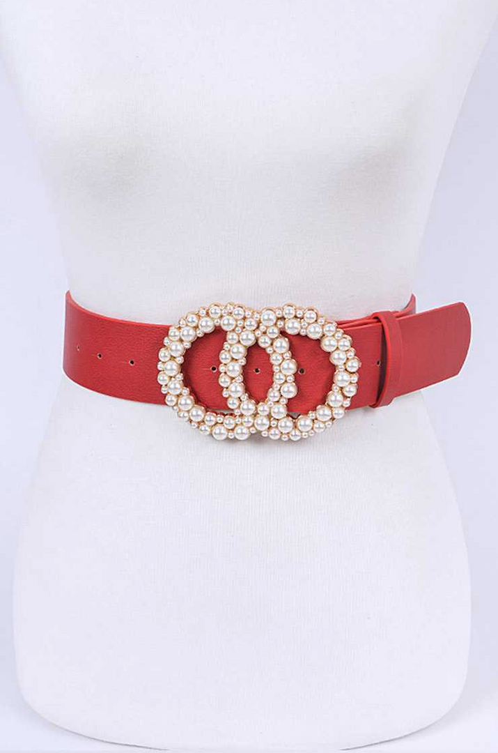 Pearl Buckle Fashion Belt - Red Dazzled By B