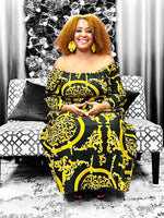 Load image into Gallery viewer, Black & Gold Smocked Dress Dazzled By B