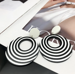 Load image into Gallery viewer, Retro Stripe Oval Earrings - Black & White Dazzled By B