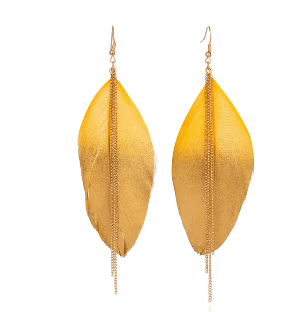 Feather Earrings - Yellow/ Gold Dazzled By B