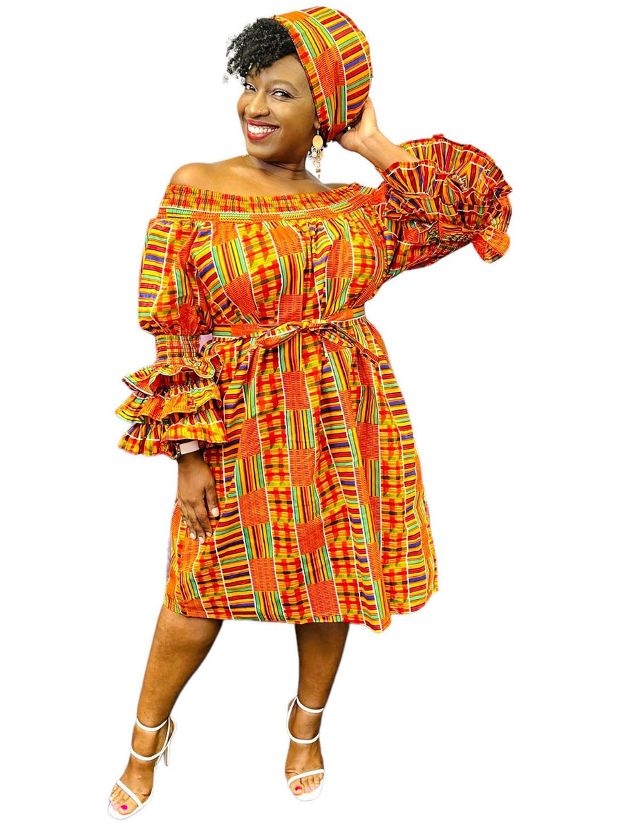 off shoulder kente dress Kente Off Shoulder Dress Style 2 Dazzled By B