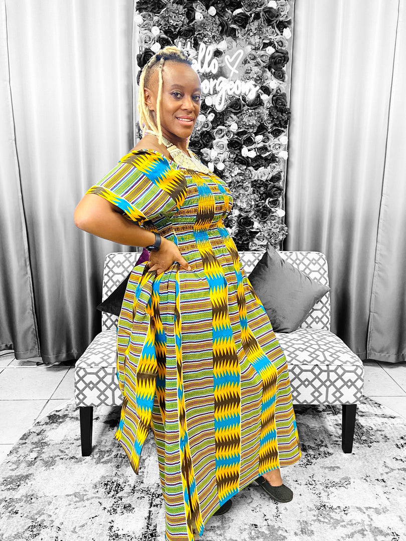 Kente Print Smocked Dress Dazzled By B