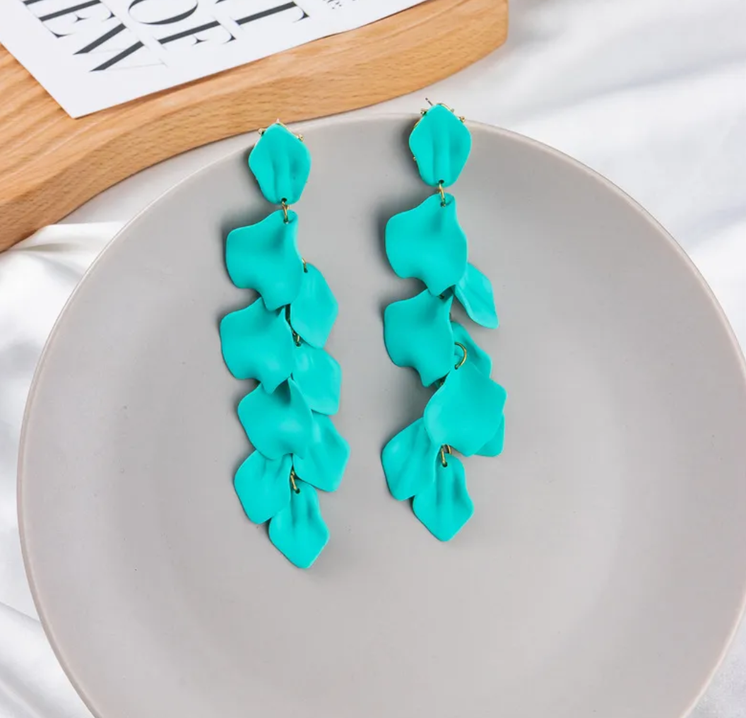 Rose Petal Acrylic Earrings - Teal Dazzled By B