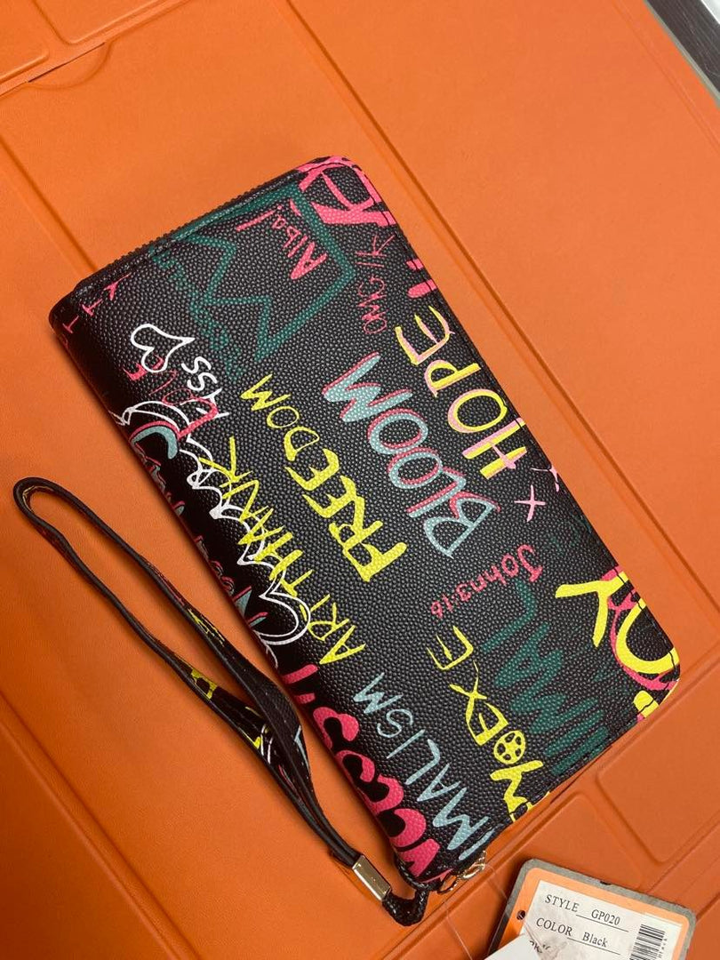 Graffiti Zipper Wallet - Black Dazzled By B