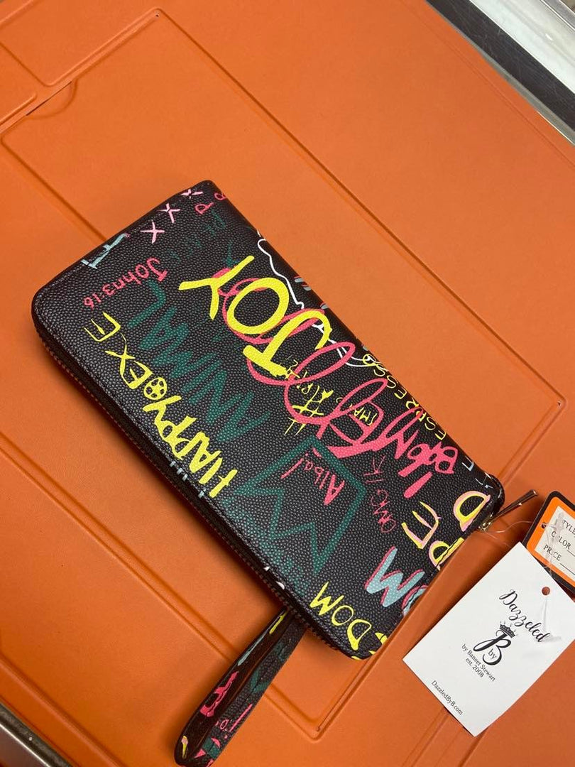 Graffiti Zipper Wallet - Black Dazzled By B