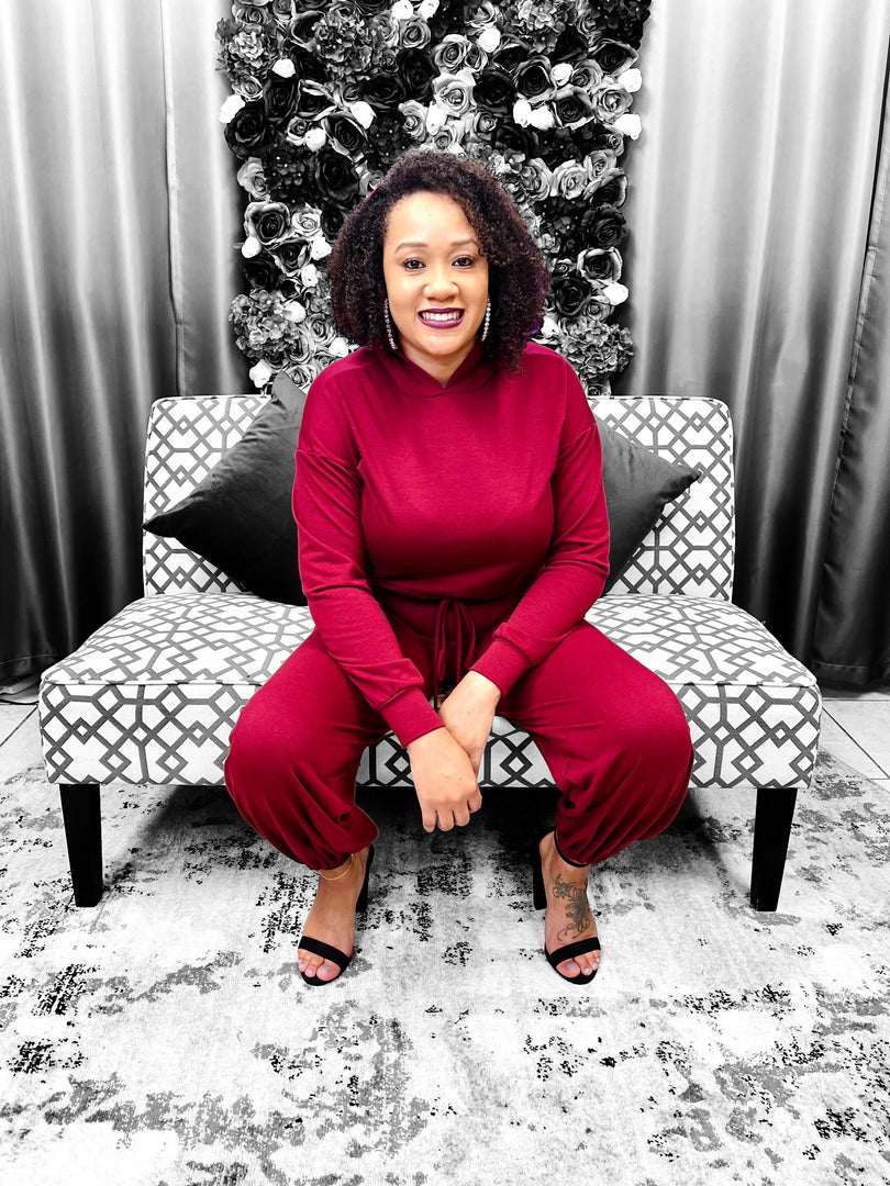 Call me Hoodie Set - Burgundy Dazzled By B