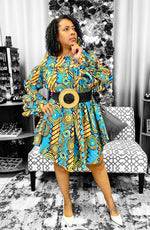 Load image into Gallery viewer, African Print Off Shoulder/ Smock Neck / Mid Length Dress-Blue Dazzled By B
