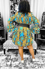 Load image into Gallery viewer, African Print Off Shoulder/ Smock Neck / Mid Length Dress-Blue Dazzled By B