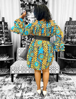 Load image into Gallery viewer, African Print Off Shoulder/ Smock Neck / Mid Length Dress-Blue Dazzled By B