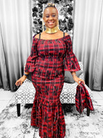 Load image into Gallery viewer, Kente Print Dress Burgundy Dazzled By B