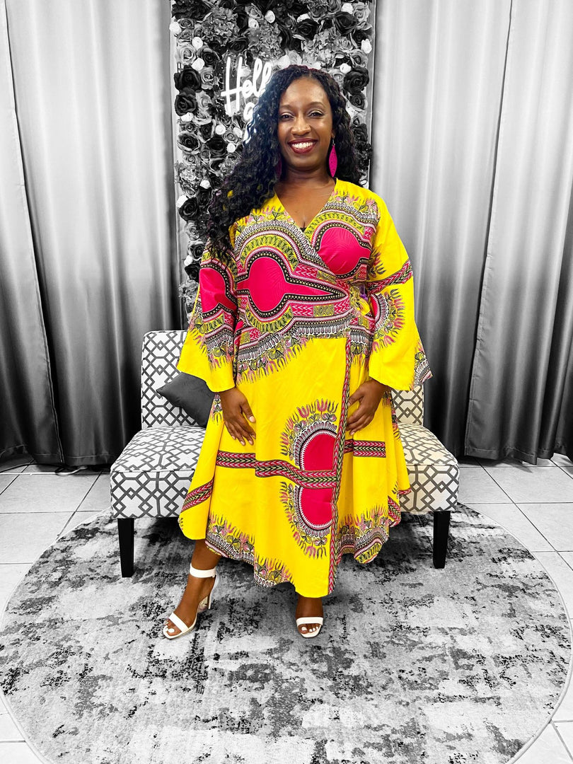 Dashiki Print Bell Sleeves Wrap Dress Dazzled By B