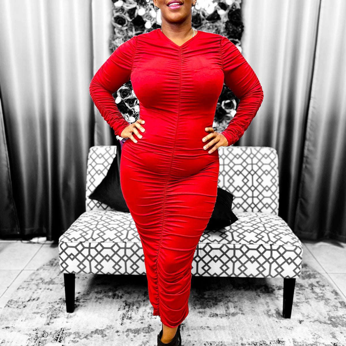 Ruched Dress | Midi Dress | Body Cob Dress | Fall Color Dress