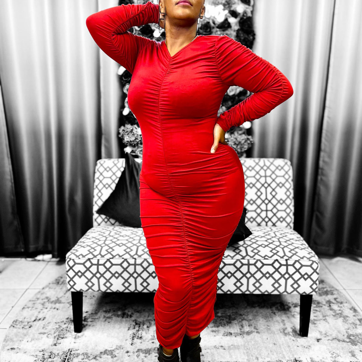 Ruched Dress | Midi Dress | Body Cob Dress | Fall Color Dress