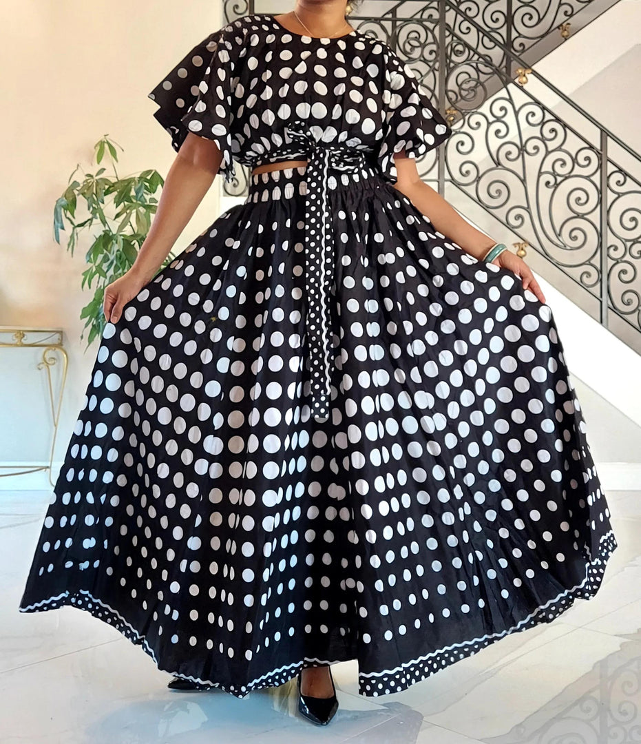 Polka Dot Crop Top Skirt Set Dazzled By B