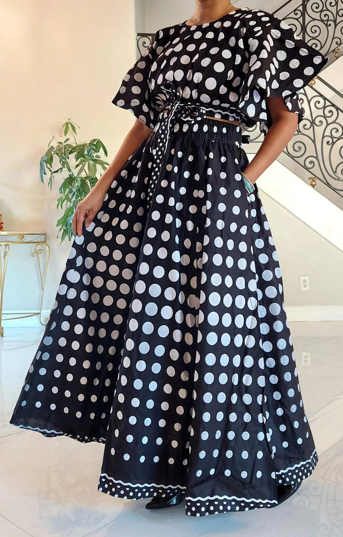 Polka Dot Crop Top Skirt Set Dazzled By B