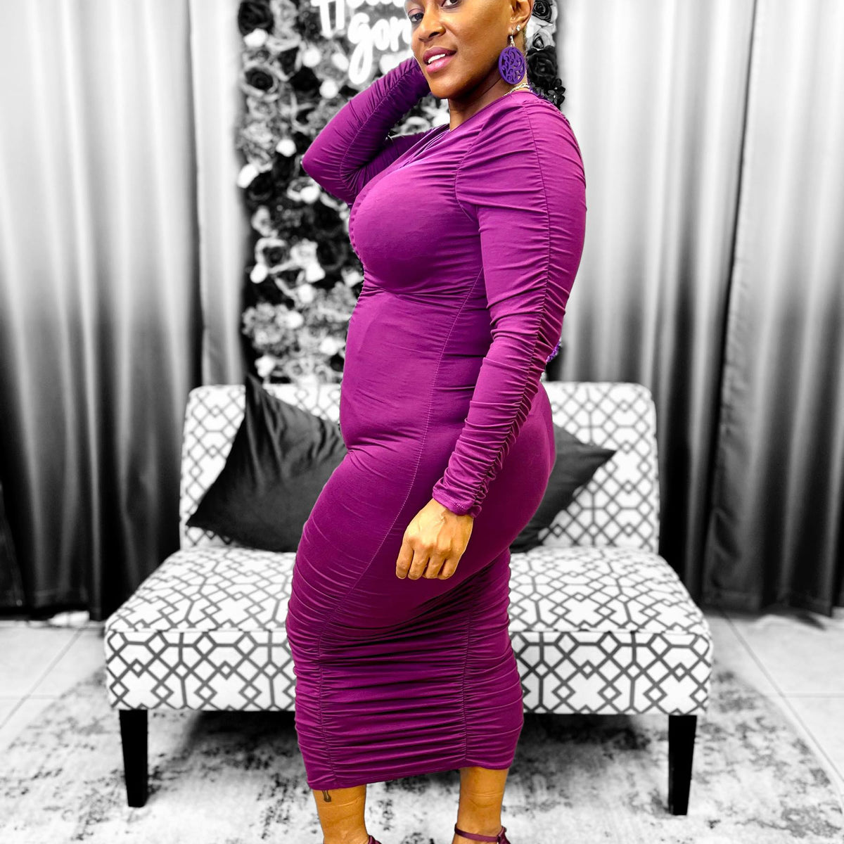 Ruched Dress | Midi Dress | Body Cob Dress | Fall Color Dress