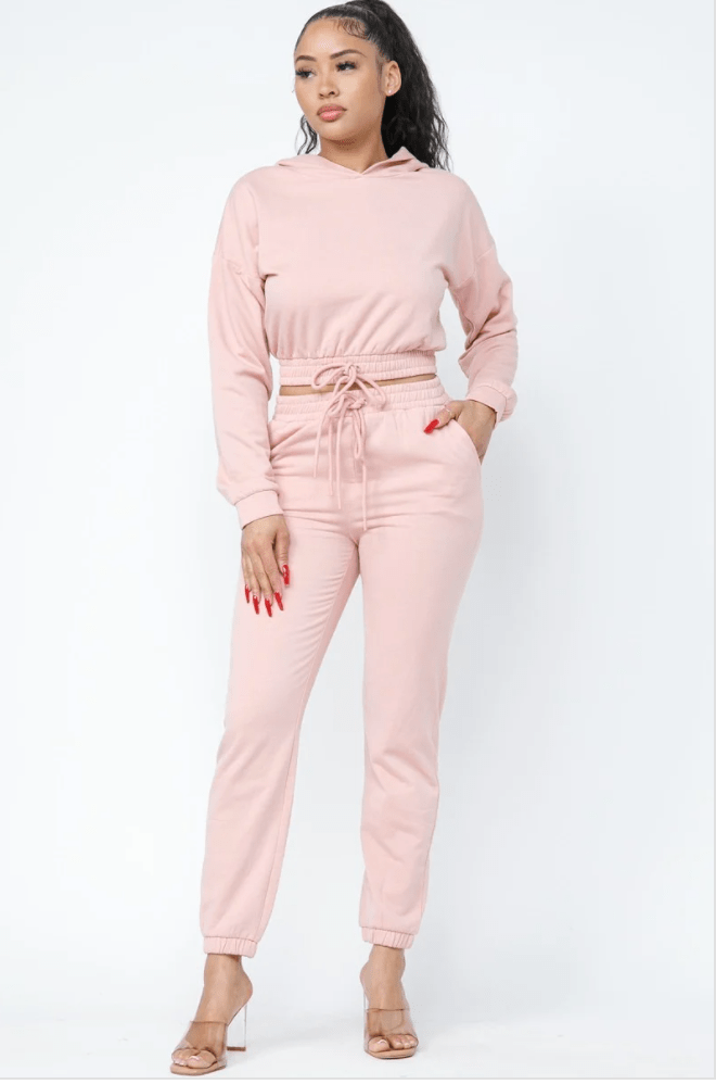 Call Me Hip Hoodie Set - Blush Dazzled By B
