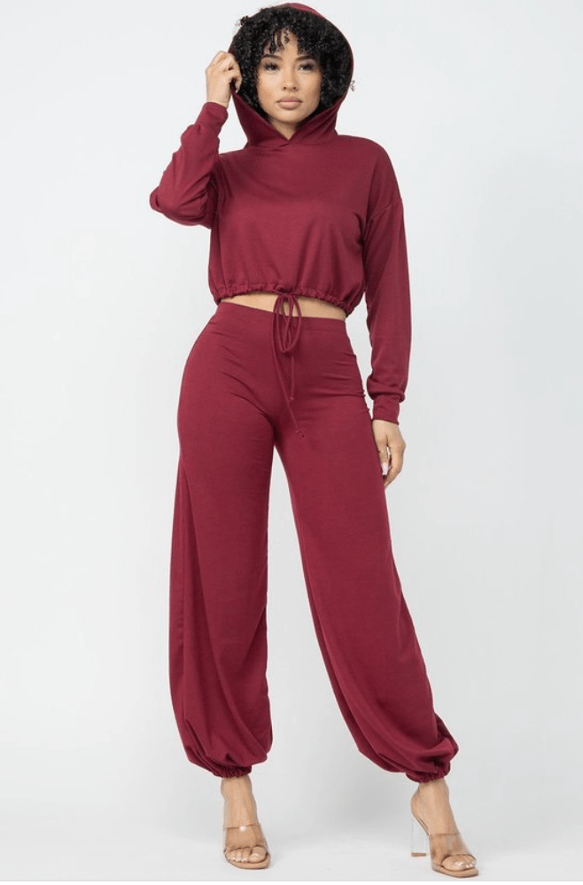 Call me Hoodie Set - Burgundy Dazzled By B