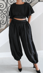 Load image into Gallery viewer, Black Denim Harem Pants Dazzled By B