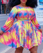 Load image into Gallery viewer, Colorblock Lantern Sleeve Casual Dress Dazzled By B