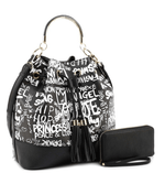Load image into Gallery viewer, Graffiti Drawstring &amp; Satchel Wallet Set - Black &amp; White Dazzled By B
