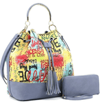 Load image into Gallery viewer, Graffiti Drawstring & Satchel Wallet Set - Blue & Multi Dazzled By B