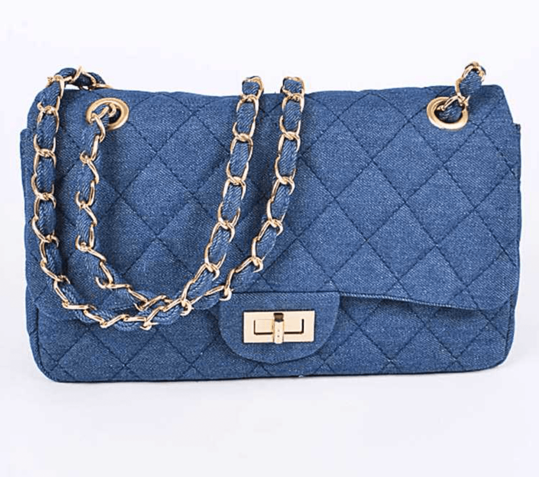 Denim Quilted Shoulder Bag - Dark Denim Dazzled By B