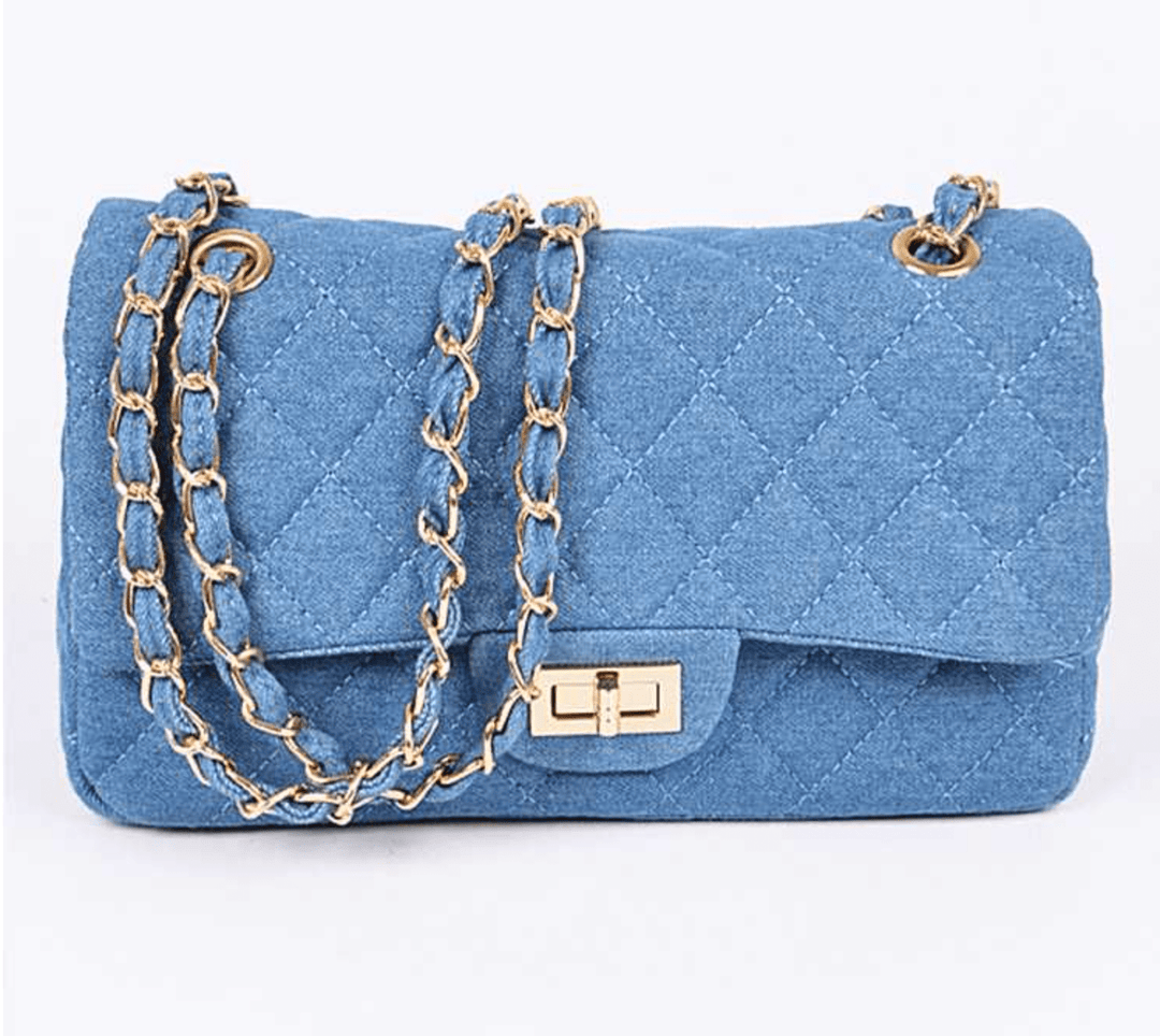 Denim Quilted Shoulder Bag - Denim Dazzled By B