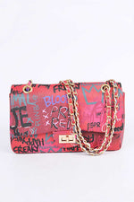 Load image into Gallery viewer, Graffiti Mix Color Shoulder Bag - Burgundy Dazzled By B