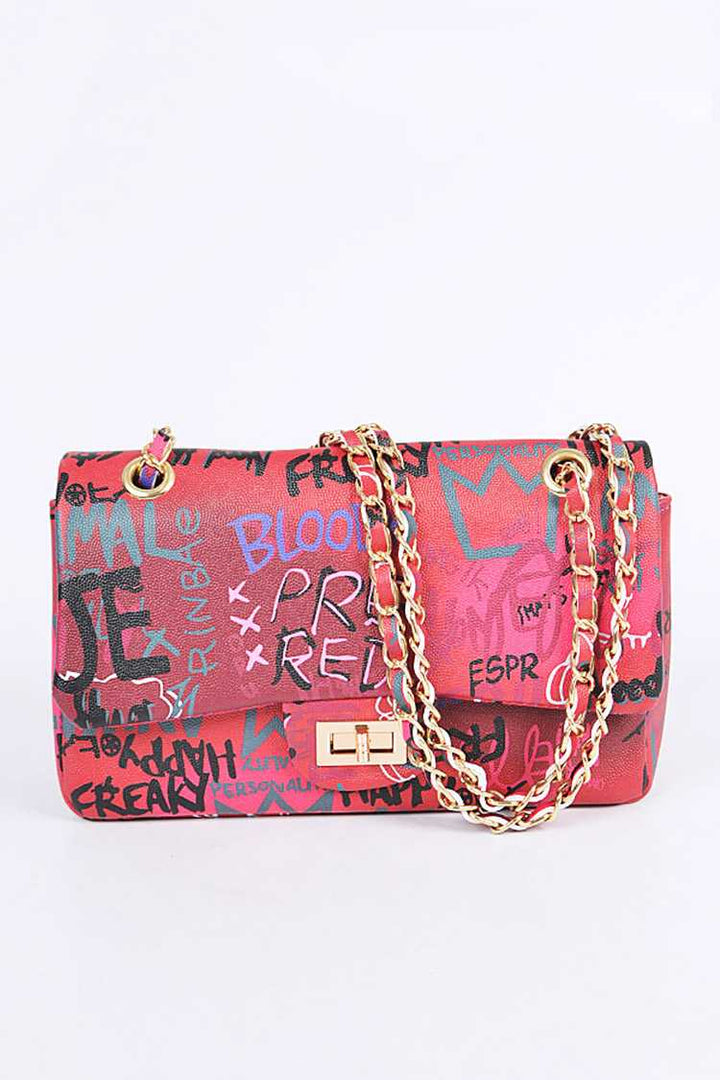 Graffiti Mix Color Shoulder Bag - Burgundy Dazzled By B