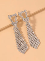 Load image into Gallery viewer, Silver Rhinestone Tie Earrings Dazzled By B