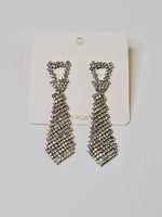 Load image into Gallery viewer, Silver Rhinestone Tie Earrings Dazzled By B