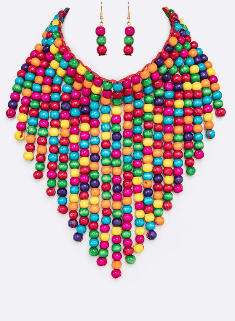 Fringe Wooden Beads Necklace Set Dazzled By B
