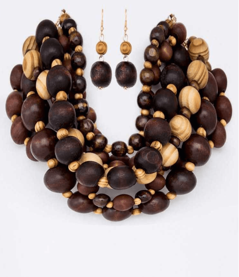 Mix Wood Layer Necklace Set Dazzled By B