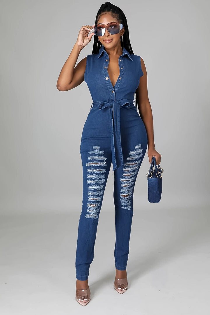 The Ripped Denim Jumpsuit Dazzled By B