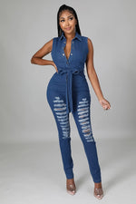 Load image into Gallery viewer, The Ripped Denim Jumpsuit Dazzled By B