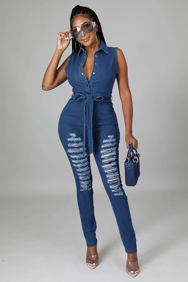 The Ripped Denim Jumpsuit Dazzled By B