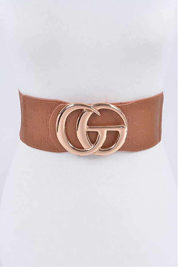Plus Size Embossed Logo Elastic Belt - Camel Dazzled By B