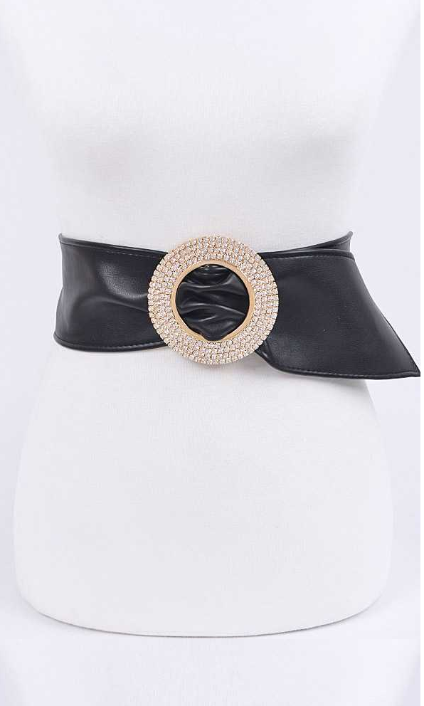Plus Size Rhinestone Buckle Belt - Black Dazzled By B
