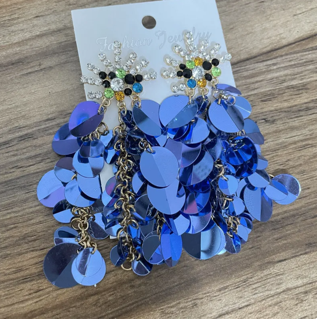 Sequins Inlay Earrings - Blue Dazzled By B