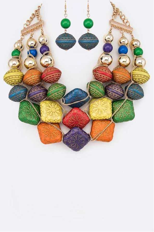Gold Engraved Beads Statement Layer Necklace Set Dazzled By B