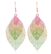 Retro Leaf Earrings - Pink & Green Dazzled By B