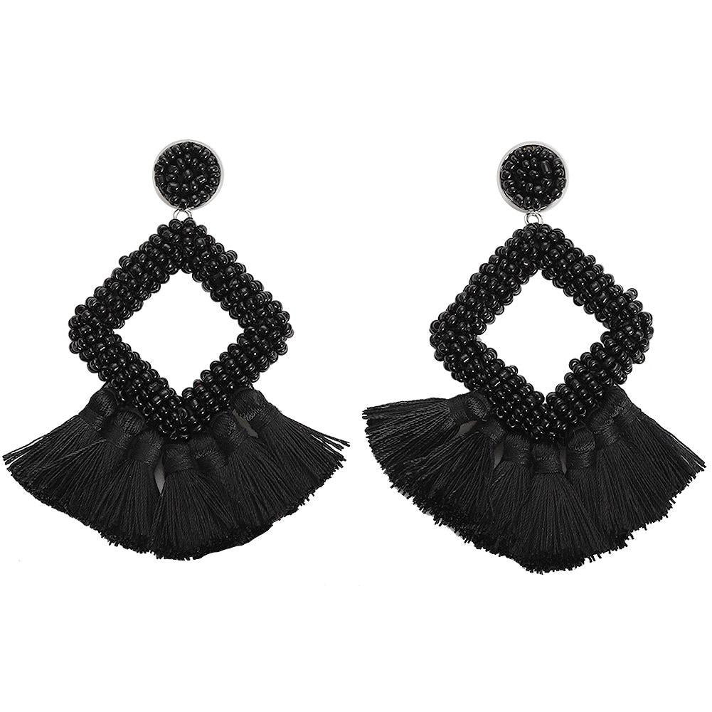 Weaving Resin Earrings - Black Dazzled By B