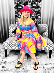 Colorblock Lantern Sleeve Casual Dress Dazzled By B