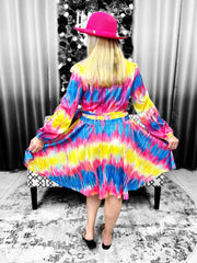 Colorblock Lantern Sleeve Casual Dress Dazzled By B