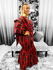 Kente Print Dress Burgundy Dazzled By B