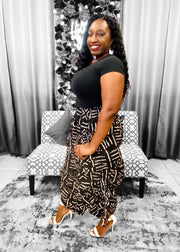 Women Long Palazzo Pants - Tribal Print Black & White Dazzled By B